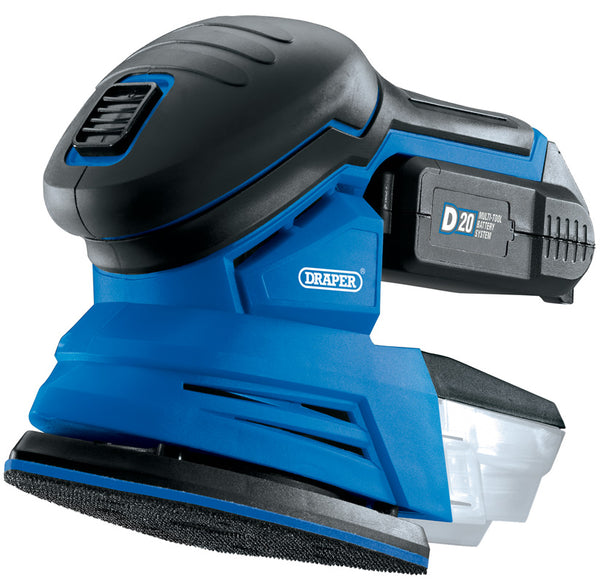 D20 20V Tri-Base Detail Sander, 1 x 2.0Ah Battery, 1 x Charger