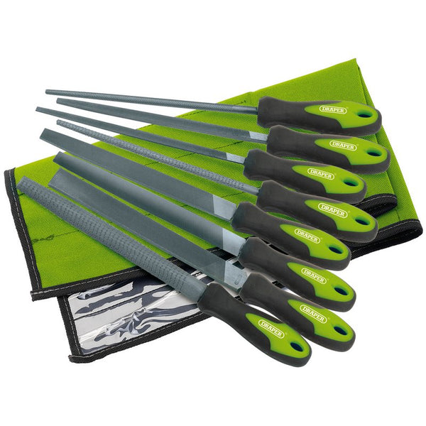 Soft Grip Engineers File and Rasp Set, 200mm, Green (8 Piece)