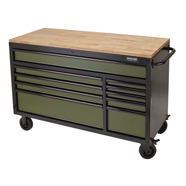 BUNKER&#174; Workbench Roller Tool Cabinet, 10 Drawer, 56", Green