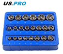 US PRO Shallow Socket Set Super Lock 22pc 1/4" & 3/8" 6-13mm 6-19mm 1398