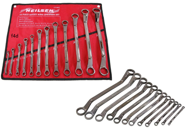 12pc Ring Spanner Set Offset Wrench Double Ended Long 6mm -32mm CT1457