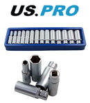 US PRO Deep Socket Set 14pc 3/8" Dr Metric Satin Finish 8 - 21mm 1493