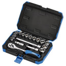 Draper 3/8" Socket Set Metric 6 Point 18pc Expert Hi Torq 8-22mm In Case 16359