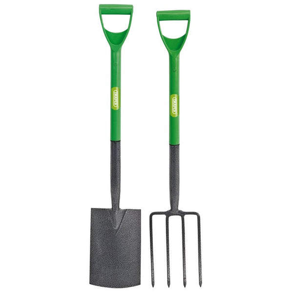 Carbon Steel Garden Fork and Spade Set, Green