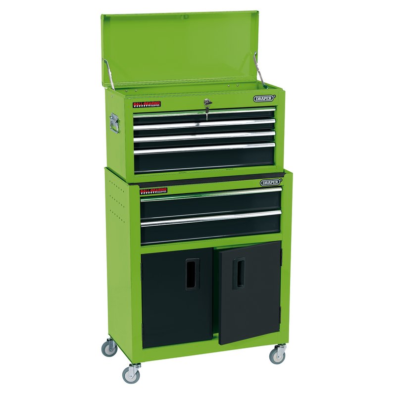 Combined Roller Cabinet and Tool Chest, 6 Drawer, 24", Green