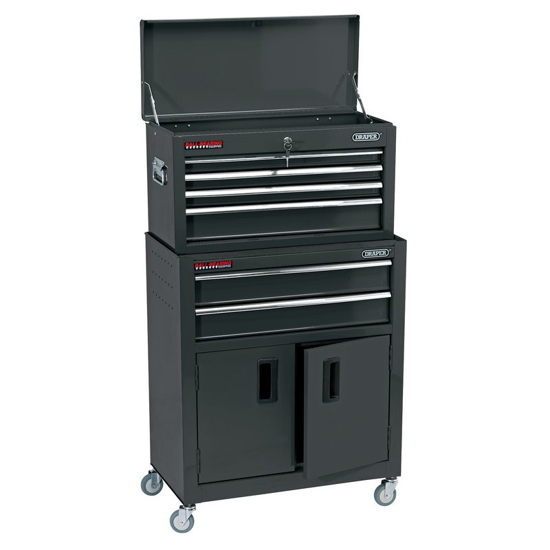 Combined Roller Cabinet and Tool Chest, 6 Drawer, 24", Black