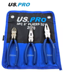 US Pro 3pc Plier Set 8" Combination Long Nose Side Cutting Pliers 200mm Set 2070