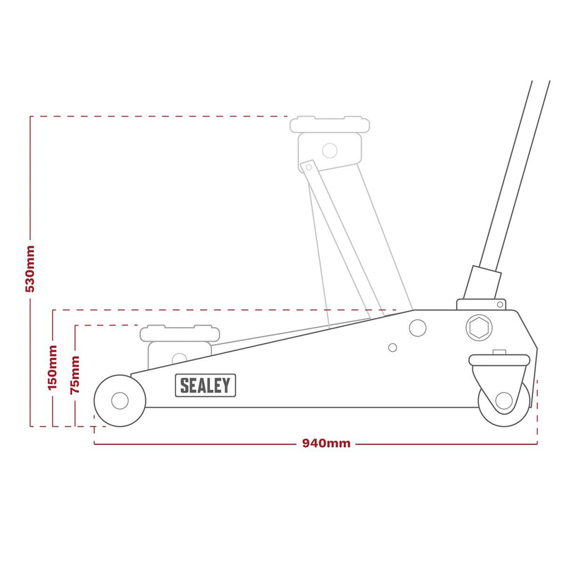 Viking Low Profile Professional Long Reach Trolley Jack with Rocket Lift 2 Tonne