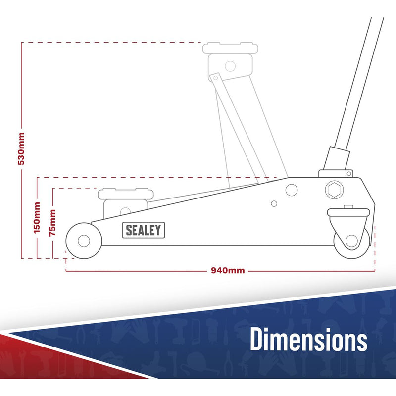 Viking Low Profile Professional Long Reach Trolley Jack with Rocket Lift 2 Tonne