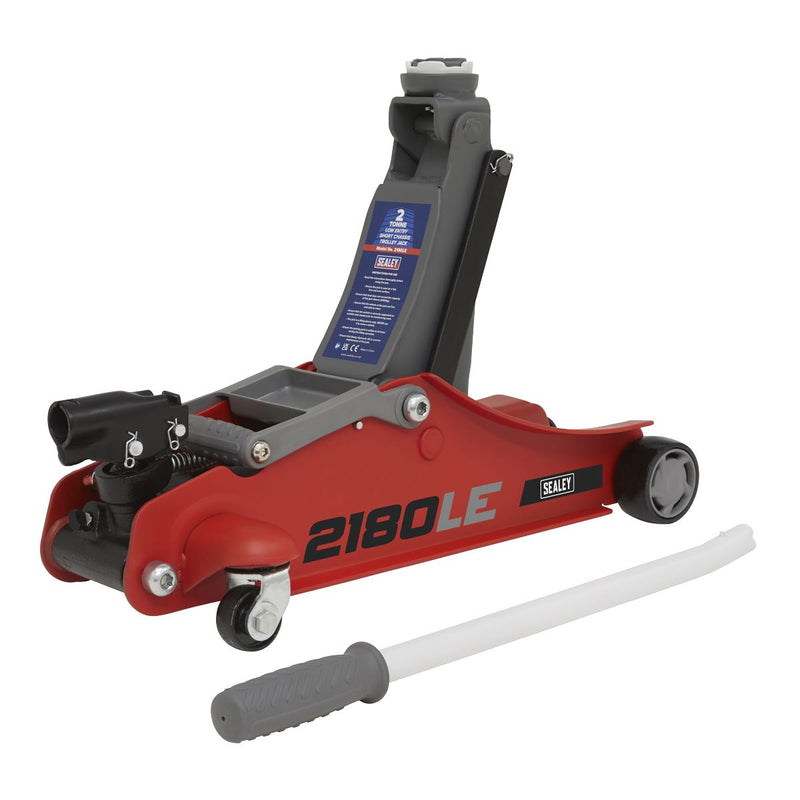 180� Handle Low Profile Short Chassis Trolley Jack 2 Tonne - Red