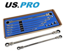 US PRO RATCHET SPANNER SET FLEXIBLE HEAD 10PC COMBINATION METRIC 8-19MM 2218
