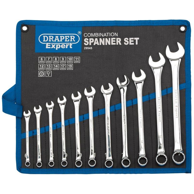 DRAPER SPANNER SET HI-TORQ 11PC COMBINATION METRIC 12 POINT EXPERT 6-19MM 29545