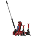 Sealey Standard Chassis Trolley Jack 3 Tonne with Axle Stands (Pair) 3 Tonne Capacity per Stand 3010CX