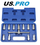 US PRO Drain Oil Sump Plug Socket Key Set 12pc Spanner 3/8" In Case 3096