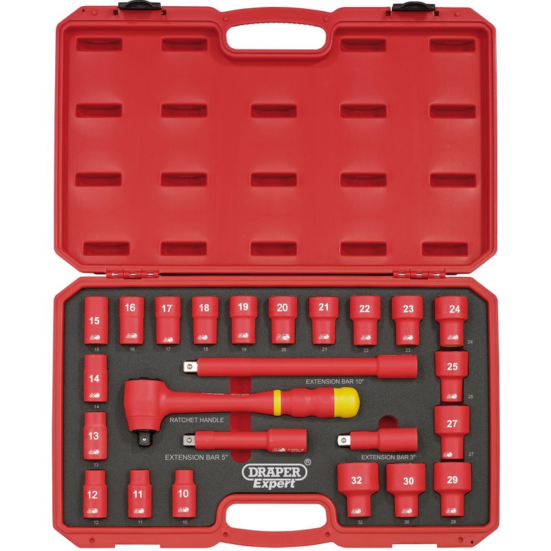 VDE Approved Fully Insulated Metric Socket Set, 1/2" Sq. Dr. (24 Piece) - Discontinued