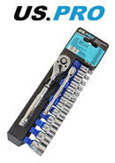 US Pro 1/4" Ratchet & Socket Set 4mm to 14mm Sockets On Rail 100mm 3226