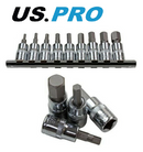 Us Pro Hex Allen Bit Socket Set 9pc 3/8" Dr Sae Imperial On Rail 3385