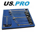 US PRO Ratchet Spanner Set 17pc Metric Gear Ring Combination Wrench 8-24mm 3566