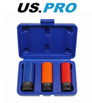 US PRO Alloy Wheel Nut Socket Deep Impact Set 1/2" Drive Remover 17 19 21mm 3723