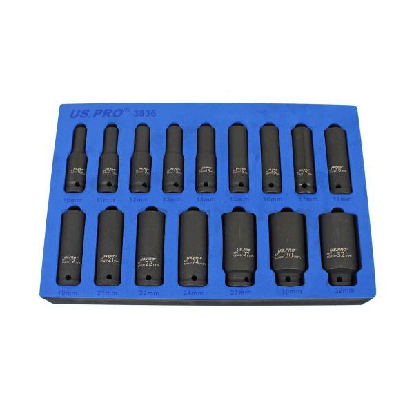 US PRO Deep Impact Socket Set 16PC 1/2" Drive In EVA Foam 6PT 10 - 32mm 3836