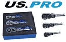 US PRO STUBBY RATCHET SET 3PC REVERSIBLE FLEXIBLE HEAD 1/4" 1/2" 3/8" 4236