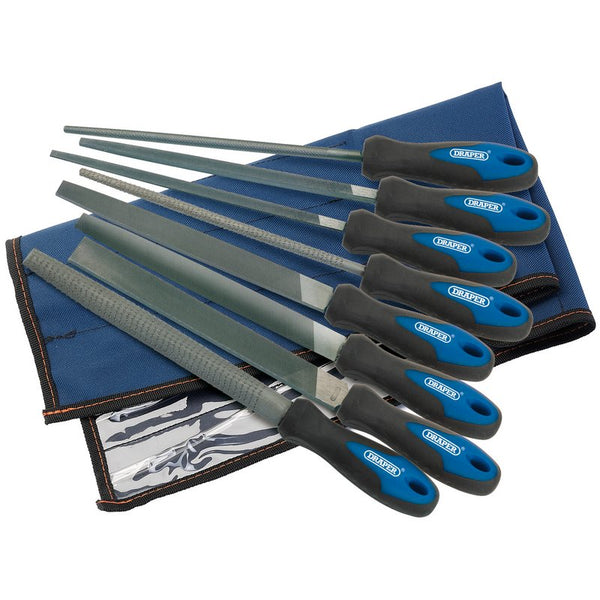 Soft Grip Engineer's File and Rasp Set, 200mm, Blue (8 Piece)