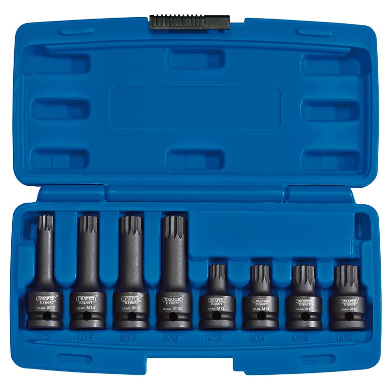 Tamper Proof Impact Spline Set, 1/2" Sq. Dr. (8 Piece)