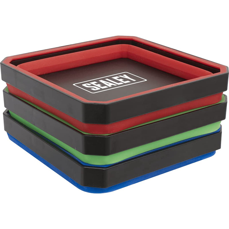 Sealey Magnetic Parts Tray Collapsible 3pc Red Blue Green Set APCSTS