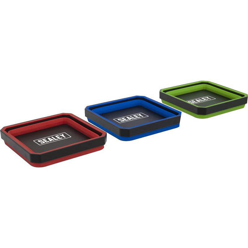 Sealey Magnetic Parts Tray Collapsible 3pc Red Blue Green Set APCSTS