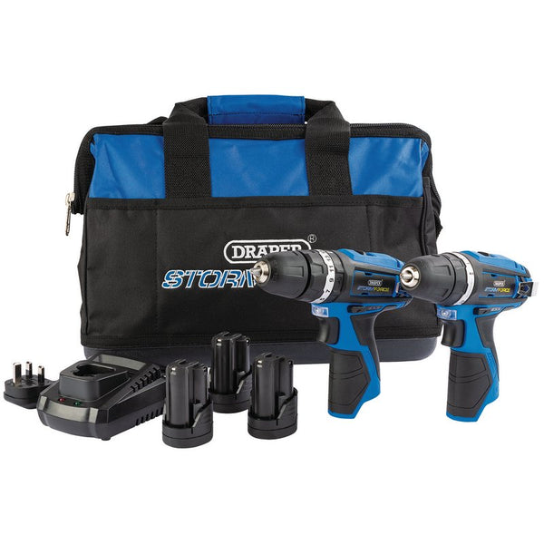 Draper Storm Force&#174; 10.8V Power Interchange Combi Drill and Rotary Drill Twin Kit, 3 x 1.5Ah Batteries, 1 x Charger, 1 x Bag