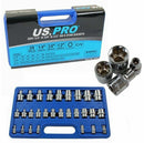 US PRO E-Torx Socket Set 28pc 1/4" 3/8" 1/2" Star Sockets E4-E24 3254