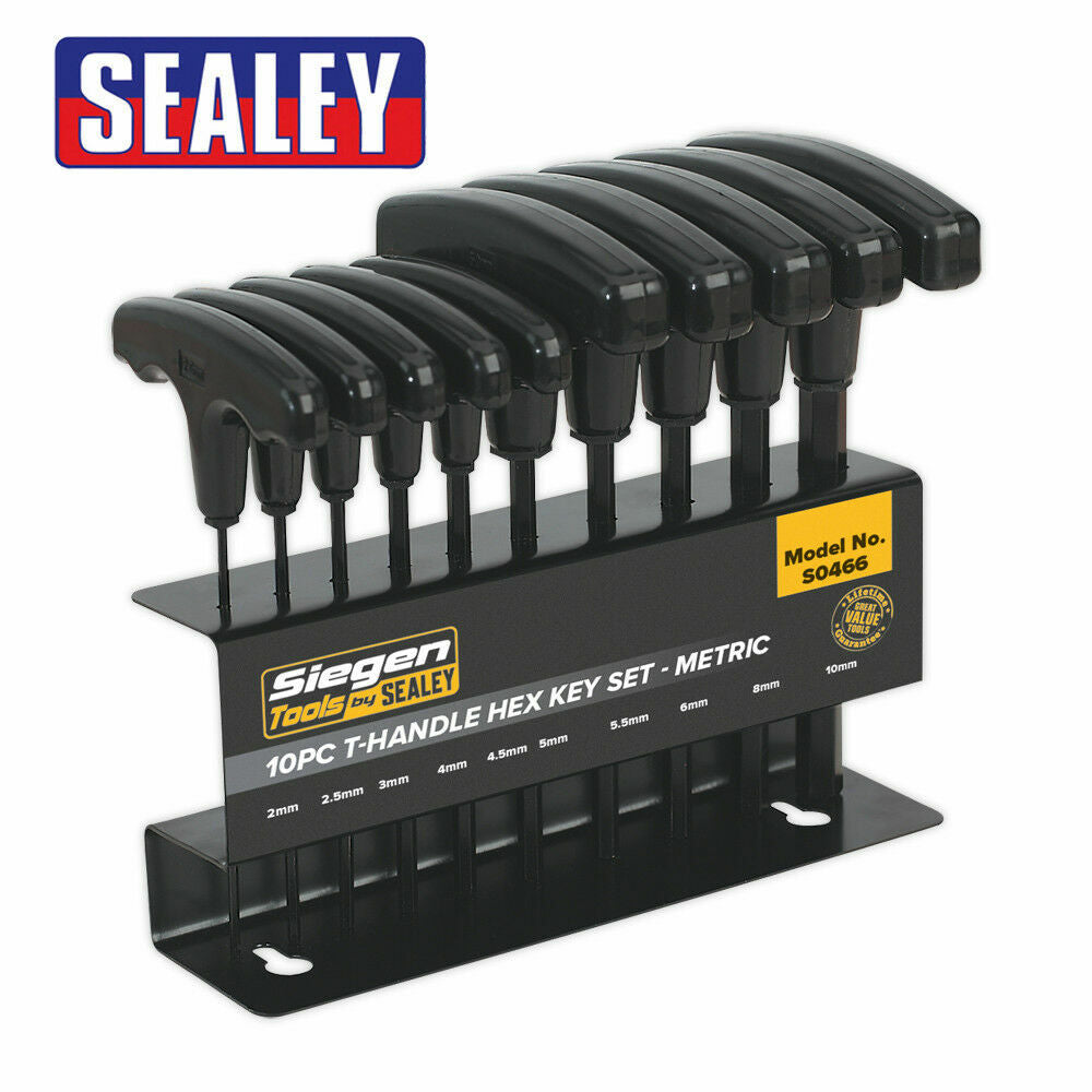 SEALEY HEX KEY SET 10PC T HANDLE ALLEN KEY ALLAN WRENCH T BAR AND RACK