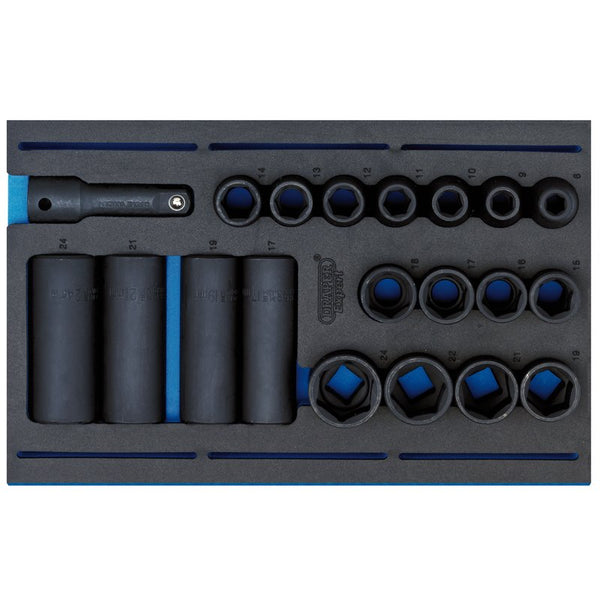 Impact Socket Set in 1/4 Drawer EVA Insert Tray, 1/2" Sq. Dr. (20 Piece)