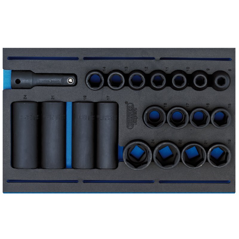 Impact Socket Set in 1/4 Drawer EVA Insert Tray, 1/2" Sq. Dr. (20 Piece)