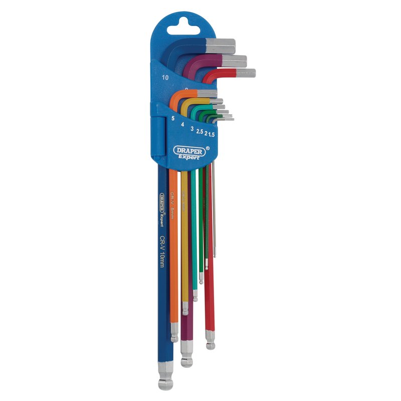 Metric Coloured Extra Long Hex. and Ball End Key Set (9 Piece)