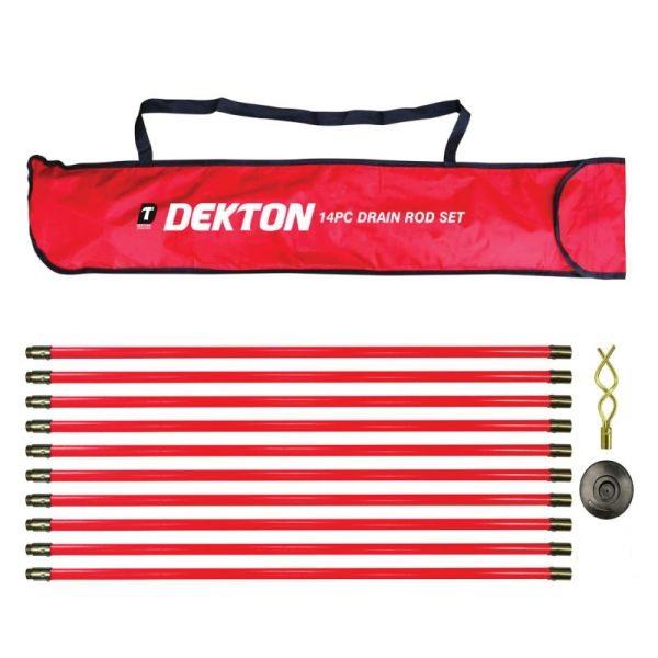 DEKTON DRAIN ROD SET 12PC DRAIN PIPE MAN HOLE UN BLOCKER CLEANER + BAG