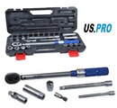 Us Pro 3/8" Torque Wrench Socket Set 27pc Extension Bar Set In Case 5-50nm 6940
