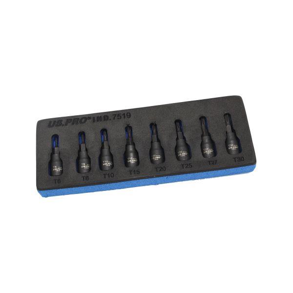 US PRO Torx Impact Socket Bit Set 8pc 1/4" Drive Star Keys T6-T30 Foam Tray 7519