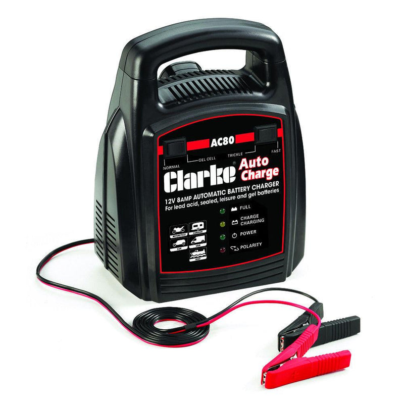 CLARKE AUTOMATIC BATTERY CHARGER 8A AMP 12V CAR VAN VEHICLE BOOSTER 120AH AC80