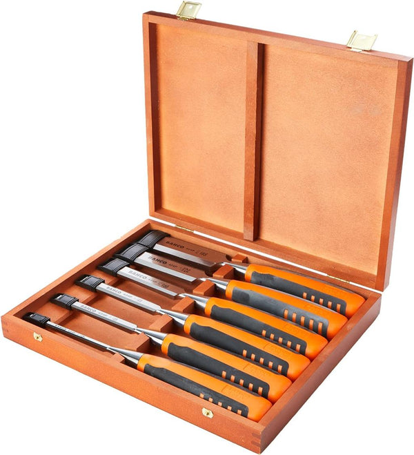 Bahco Chisel Set Bevel Edge Wood 8pc Chisels In Wooden Box 424P-S6-EUR