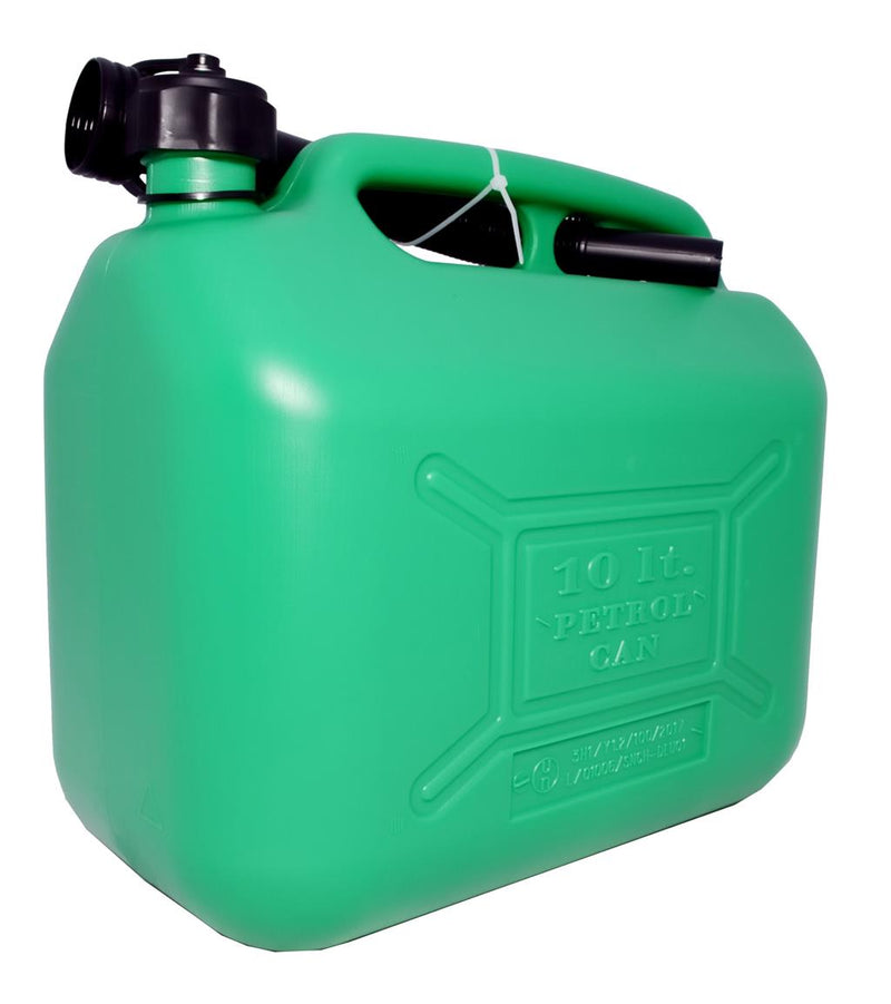 HILKA 10L JERRY CAN FUEL PLASTIC PETROL DIESEL GREEN PORTABLE 10 LITRE + SPOUT