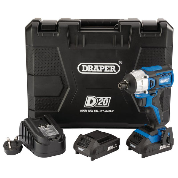 D20 20V Brushless Impact Driver, 1/4" Hex, 180Nm, 2 x 2.0Ah Batteries, 1 x Charger