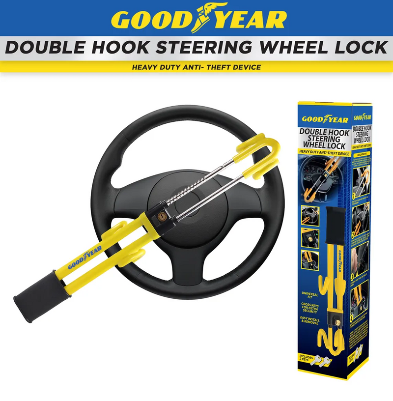 GOODYEAR STEERING WHEEL LOCK UNIVERSAL HIGH SECURITY CAR VAN CROOK LOCK 900164