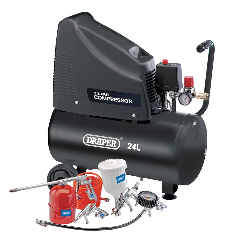 230V Oil-Free Compressor and Air Tool Kit, 24L