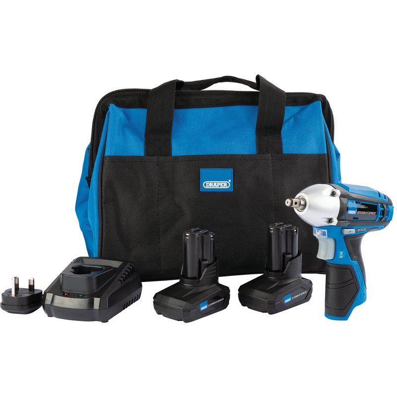 Draper Storm Force 10.8V Power Interchange Impact Wrench Kit, 2 x 4.0Ah Batteries, 1 x Charger, 1 x Bag