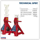 Sealey Auto Rise Ratchet Axle Stands (Pair) 3 Tonne Capacity per Stand AAS3000