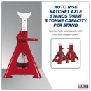 Sealey Auto Rise Ratchet Axle Stands (Pair) 5 Tonne Capacity per Stand AAS5000