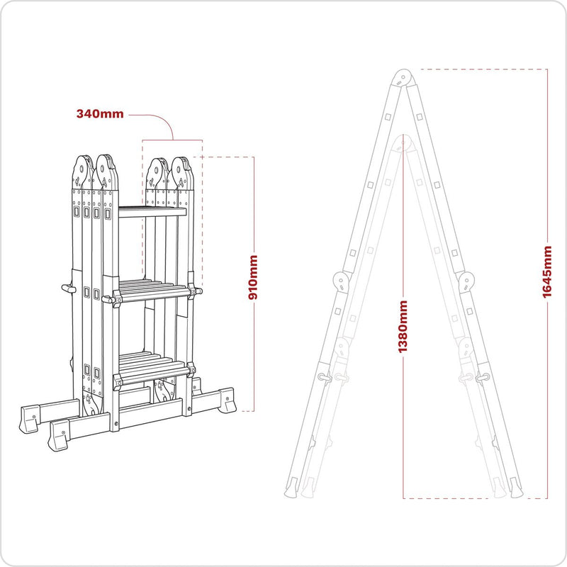 Aluminium Multipurpose Ladder EN 131 Adjustable Height