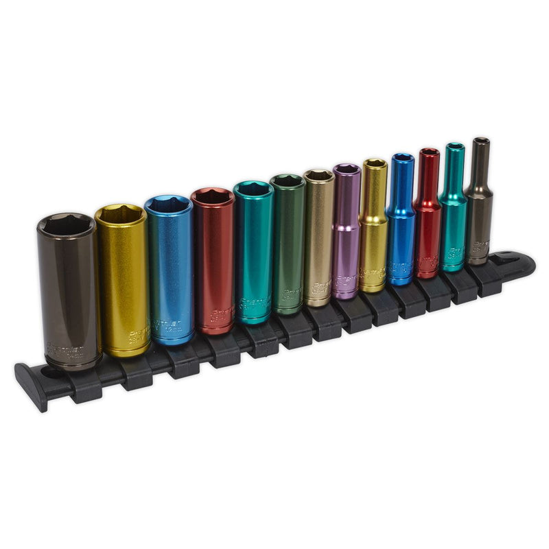 Sealey Multi-Coloured Socket Set 13pc 1/4"Sq Drive 6pt Deep WallDrive&reg; Metric AK2872D