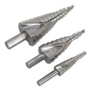 Sealey Spiral Flute HSS M2 Step Drill Bit Set 3pc AK4743